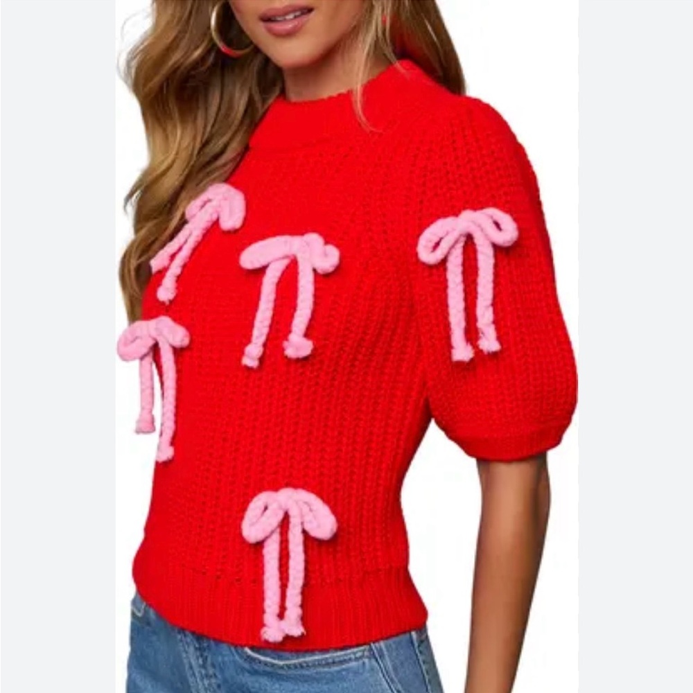 Vici‎ Red and Pink Bow Sweater